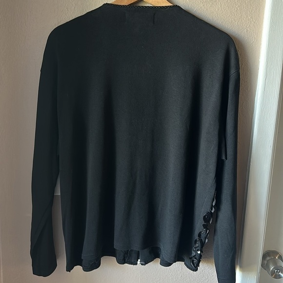 LISA ASHLEY Black Ribbon Sequin Zip Front Cardigan - Picture 7 of 7